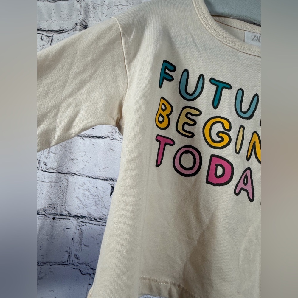 Zara Kids Cream Long Sleeve Shirt EUC - Picture 3 of 5